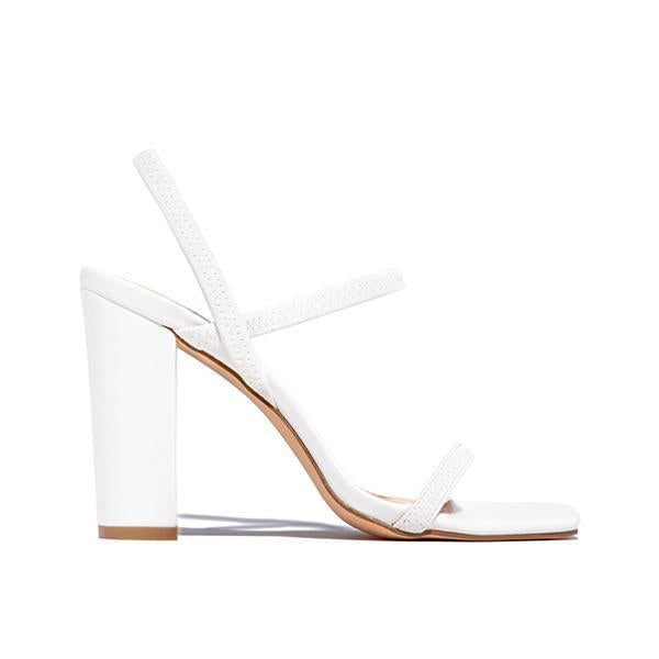 Elastic Straps Squared Toe Chunky Heels