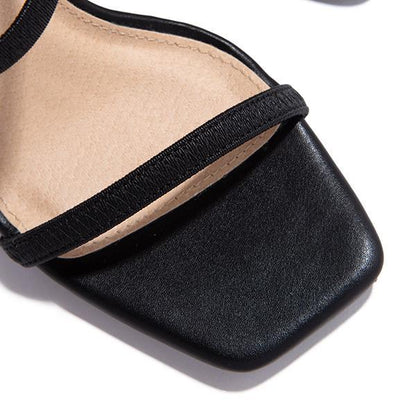 Elastic Straps Squared Toe Chunky Heels