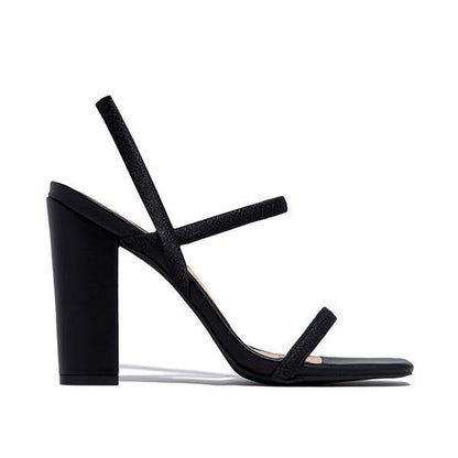 Elastic Straps Squared Toe Chunky Heels