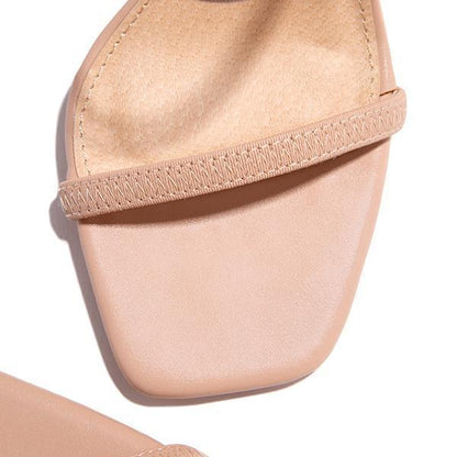Elastic Straps Squared Toe Chunky Heels