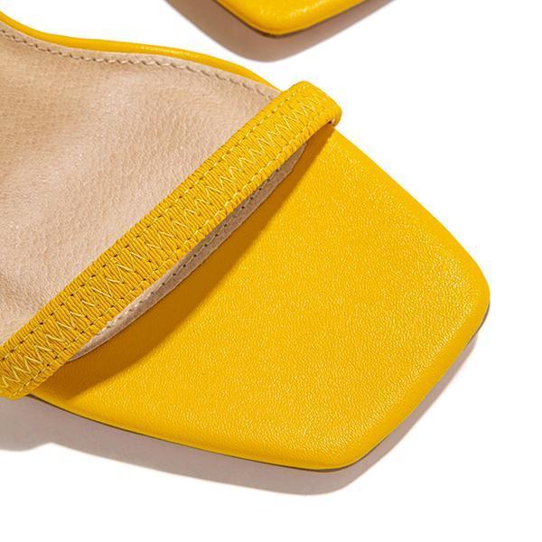Elastic Straps Squared Toe Chunky Heels