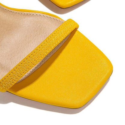 Elastic Straps Squared Toe Chunky Heels