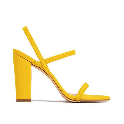 Elastic Straps Squared Toe Chunky Heels