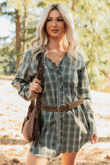 Let’s Get Lost Plaid Shirt Mini Dress (Pine Green)