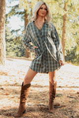 Let’s Get Lost Plaid Shirt Mini Dress (Pine Green)